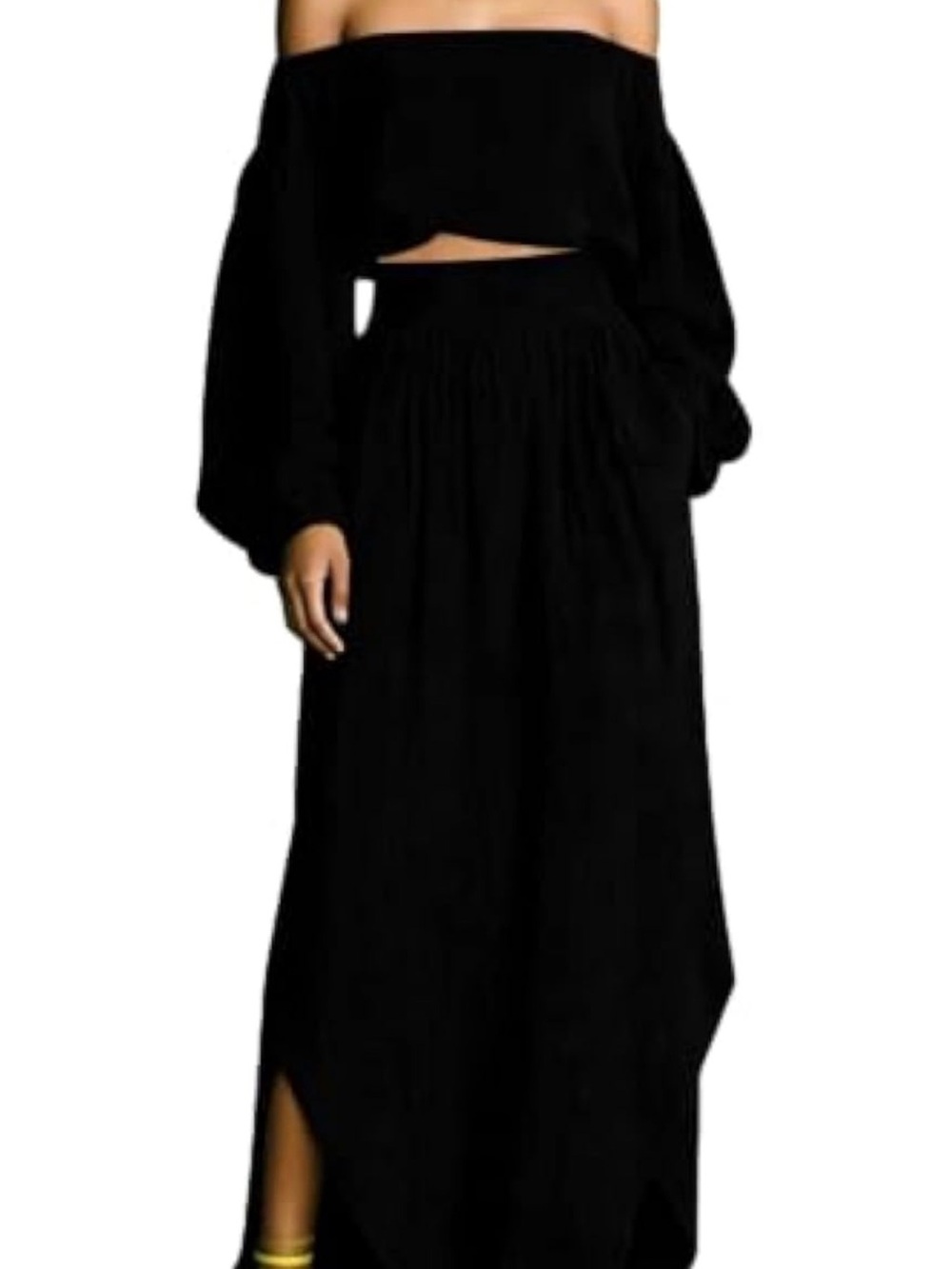 Black Elastic Waist Maxi Skirt Set - Women